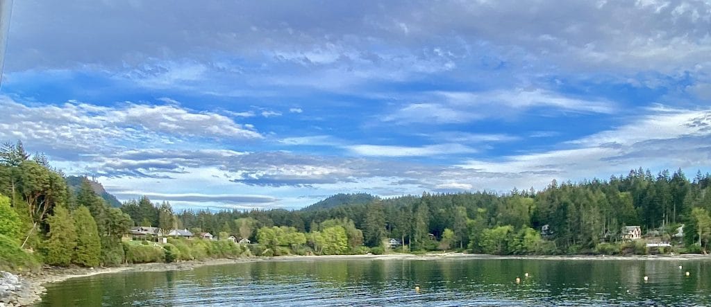 At Mayne Island you can have opportunity to see the forest, to hear the sound of waves, to breathe in salt air, and to experience nature’s restorative waters. Forest, waves, and sky interconnect to bring you this image. 
